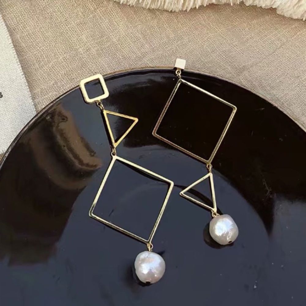 New Mismatched Earrings geometric earrings abstract 14k gold dangle earrings